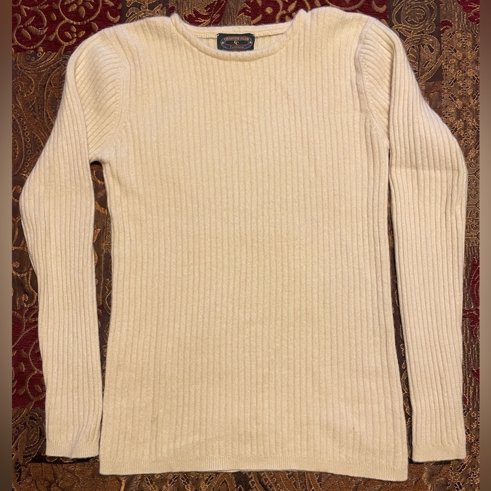 Charter Club Cream ribbed cashmere sweater - Medium